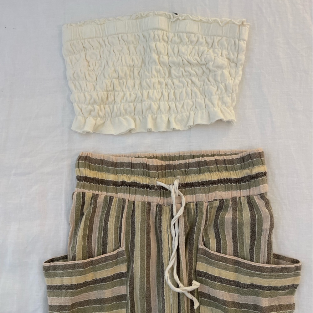 Free People Cream and Tan Swim Coverup Set